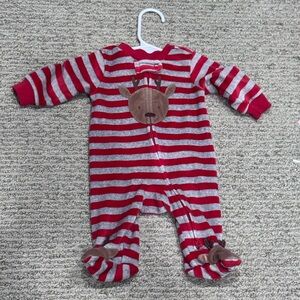 ☃️Carter's Striped Red and Gray Footie with Reindeer ☃️